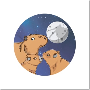 Three Capybara Moon Funny Pelican Capybara Wolf meme Posters and Art